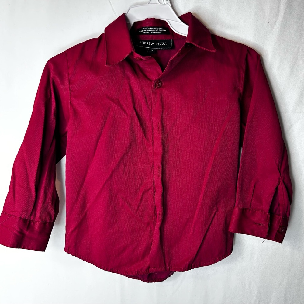 009 Andrew Fezza Deep Red Boys Kids Dress ButtonDown Long Sleeve Shirt Size 4